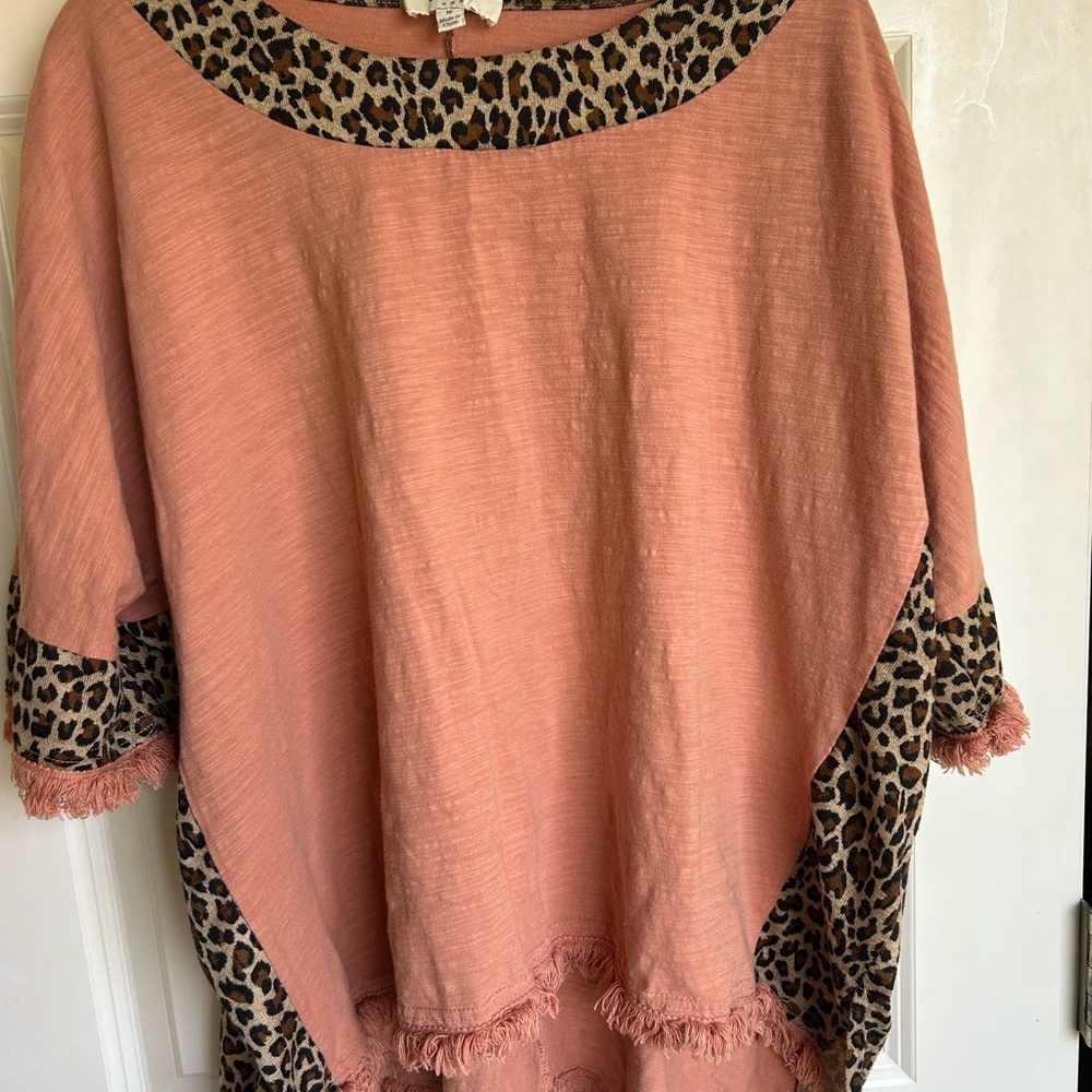 Umgee Pink Top with Leopard Accents